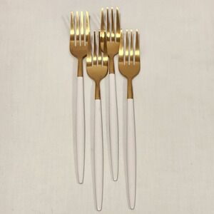 Shay White & Gold Tone Forks Set of 4 Dinner Forks Heavy Quality World Market